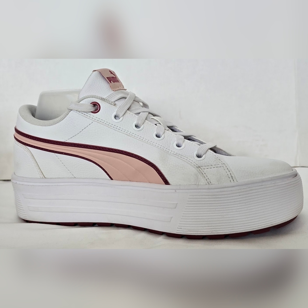 Puma Women's White and Pink Leather Sneakers 9 - Picture 2 of 7